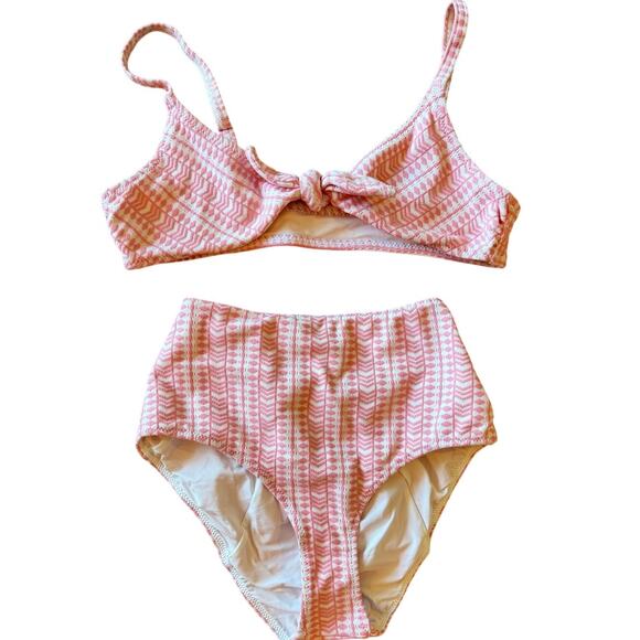 Lemlem By Liya Kebede Light Pink Tie Front Top & High Waisted Bikini - Picture 1 of 4